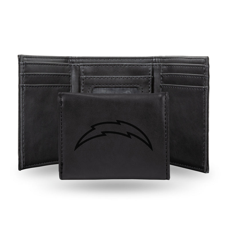 NFL Los Angeles Chargers Laser Engraved Black Tri-Fold Wallet - Men's Accessory By Rico Industries