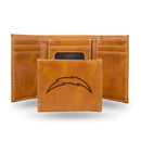 NFL Los Angeles Chargers Laser Engraved Brown Tri-Fold Wallet - Men's Accessory By Rico Industries