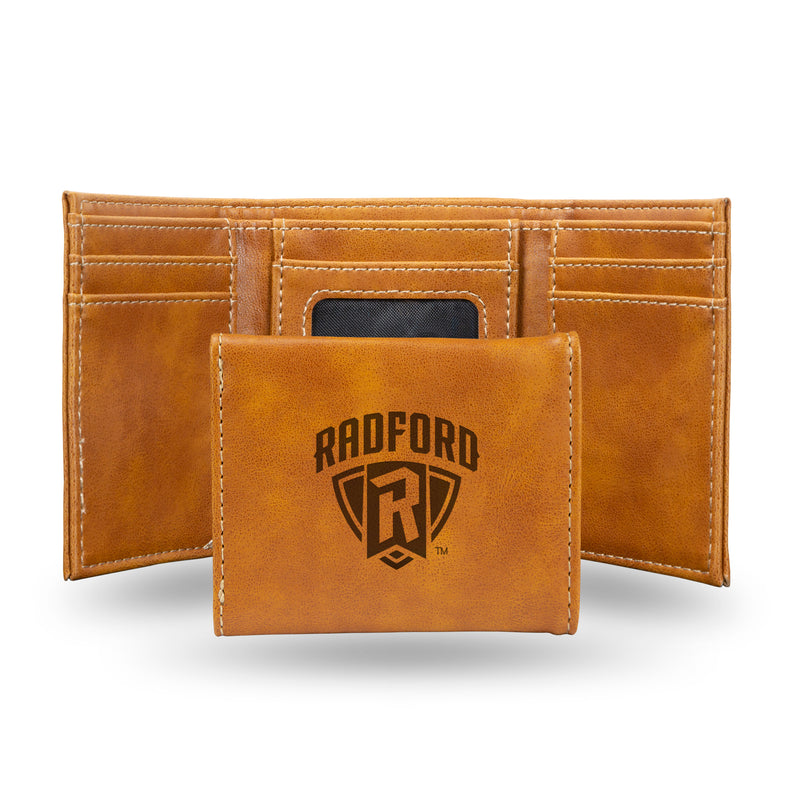NCAA Radford  Highlanders Laser Engraved Brown Tri-Fold Wallet - Men's Accessory By Rico Industries