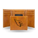 NFL Arizona Cardinals Laser Engraved Brown Tri-Fold Wallet - Men's Accessory By Rico Industries