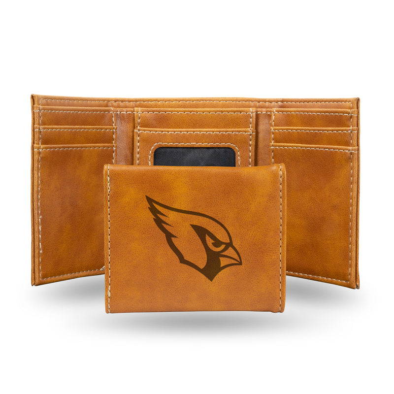 NFL Arizona Cardinals Laser Engraved Brown Tri-Fold Wallet - Men's Accessory By Rico Industries
