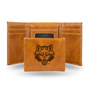 NCAA Arkansas State Red Wolves Laser Engraved Brown Tri-Fold Wallet - Men's Accessory By Rico Industries