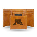 NCAA Minnesota Golden Gophers Laser Engraved Brown Tri-Fold Wallet - Men's Accessory By Rico Industries