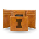 NCAA Illinois Fighting Illini Laser Engraved Brown Tri-Fold Wallet - Men's Accessory By Rico Industries