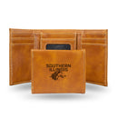 NCAA Southern Illinois Salukis Laser Engraved Brown Tri-Fold Wallet - Men's Accessory By Rico Industries