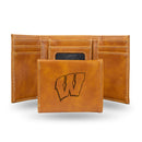 NCAA Wisconsin Badgers Laser Engraved Brown Tri-Fold Wallet - Men's Accessory By Rico Industries