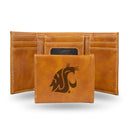 NCAA Washington State Cougars Laser Engraved Brown Tri-Fold Wallet - Men's Accessory By Rico Industries