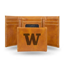 NCAA Washington Huskies Laser Engraved Brown Tri-Fold Wallet - Men's Accessory By Rico Industries