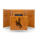 NCAA Wyoming Cowboys Laser Engraved Brown Tri-Fold Wallet - Men's Accessory By Rico Industries