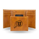 NCAA Utah Utes Laser Engraved Brown Tri-Fold Wallet - Men's Accessory By Rico Industries