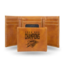 Oklahoma City Thunder 2025 NBA Champions Laser Engraved Trifold Wallet - Brown