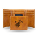 NBA Miami Heat Laser Engraved Brown Tri-Fold Wallet - Men's Accessory By Rico Industries