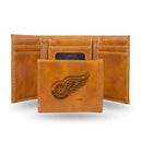 NHL Detroit Red Wings Laser Engraved Brown Tri-Fold Wallet - Men's Accessory By Rico Industries