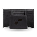 Utah Jazz Laser Engraved Trifold Wallet - Black