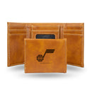 Utah Jazz Laser Engraved Trifold Wallet - Brown