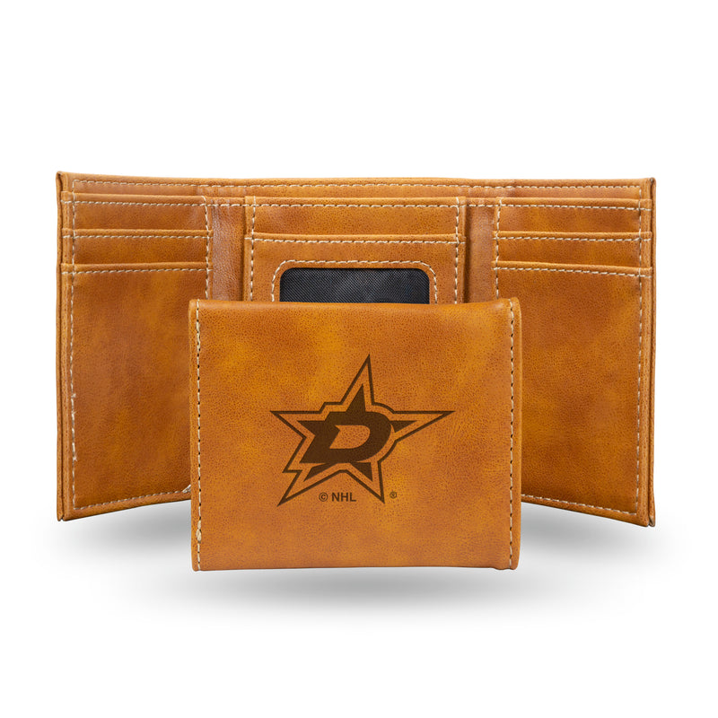 NHL Dallas Stars Laser Engraved Brown Tri-Fold Wallet - Men's Accessory By Rico Industries