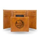 NHL New York Islanders Laser Engraved Brown Tri-Fold Wallet - Men's Accessory By Rico Industries