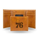 NBA Philadelphia 76ers Laser Engraved Brown Tri-Fold Wallet - Men's Accessory By Rico Industries