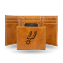 NBA San Antonio Spurs Laser Engraved Brown Tri-Fold Wallet - Men's Accessory By Rico Industries
