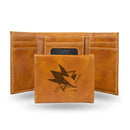 NHL San Jose Sharks Laser Engraved Brown Tri-Fold Wallet - Men's Accessory By Rico Industries