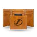 NHL Tampa Bay Lightning Laser Engraved Brown Tri-Fold Wallet - Men's Accessory By Rico Industries