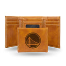 NBA Golden State Warriors Laser Engraved Brown Tri-Fold Wallet - Men's Accessory By Rico Industries