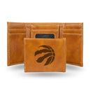 NBA Toronto Raptors Laser Engraved Brown Tri-Fold Wallet - Men's Accessory By Rico Industries