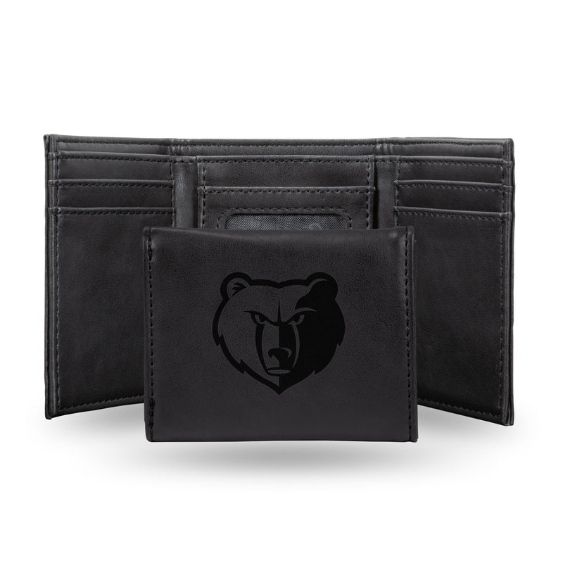 NBA Memphis Grizzlies Laser Engraved Black Tri-Fold Wallet - Men's Accessory By Rico Industries