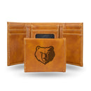NBA Memphis Grizzlies Laser Engraved Brown Tri-Fold Wallet - Men's Accessory By Rico Industries