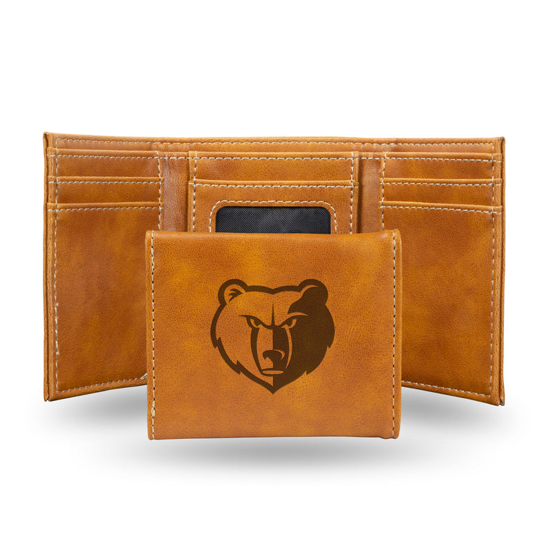 NBA Memphis Grizzlies Laser Engraved Brown Tri-Fold Wallet - Men's Accessory By Rico Industries
