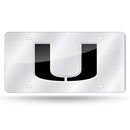 Miami Hurricanes Tonal Black U Logo Silver Laser Cut Auto Tag