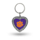 Clemson Rhinestone Heart Key Chain