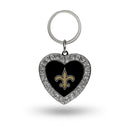 Saints Rhinestone Heart Keychain