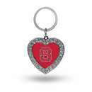 North Carolina State Rhinestone Heart Key Chain