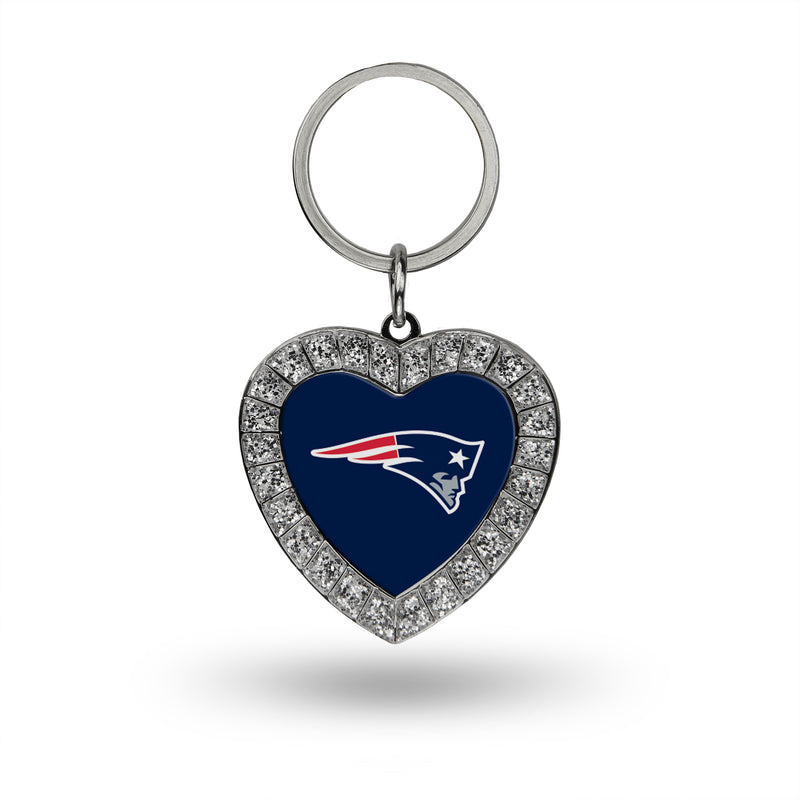 Patriots Rhinestone Heart Keychain