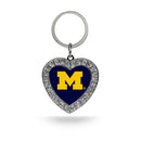 Michigan Rhinestone Heart Key Chain