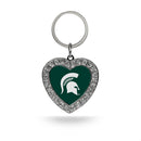Michigan State Rhinestone Heart Key Chain