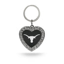 Texas University - Carbon Fiber Design - Rhinestone Heart Keychain
