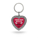 Bulls Rhinestone Heart Keychain