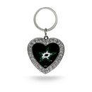 Dallas Stars Silver Rhinestone Heart Keychain