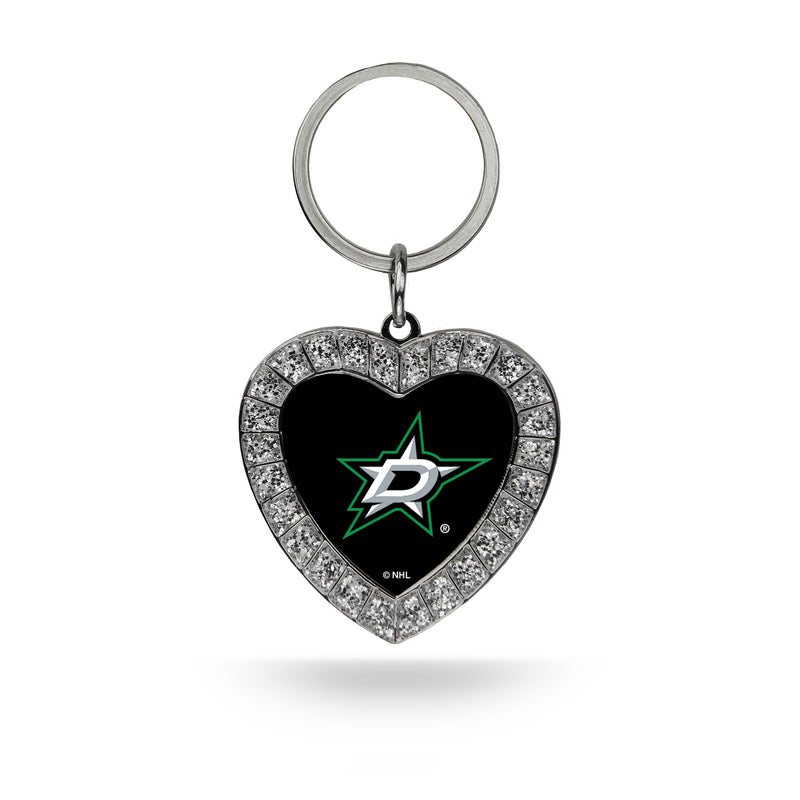 Dallas Stars Silver Rhinestone Heart Keychain