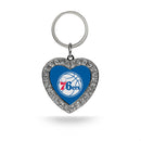 76ers Blue Rhinestone Heart Keychain