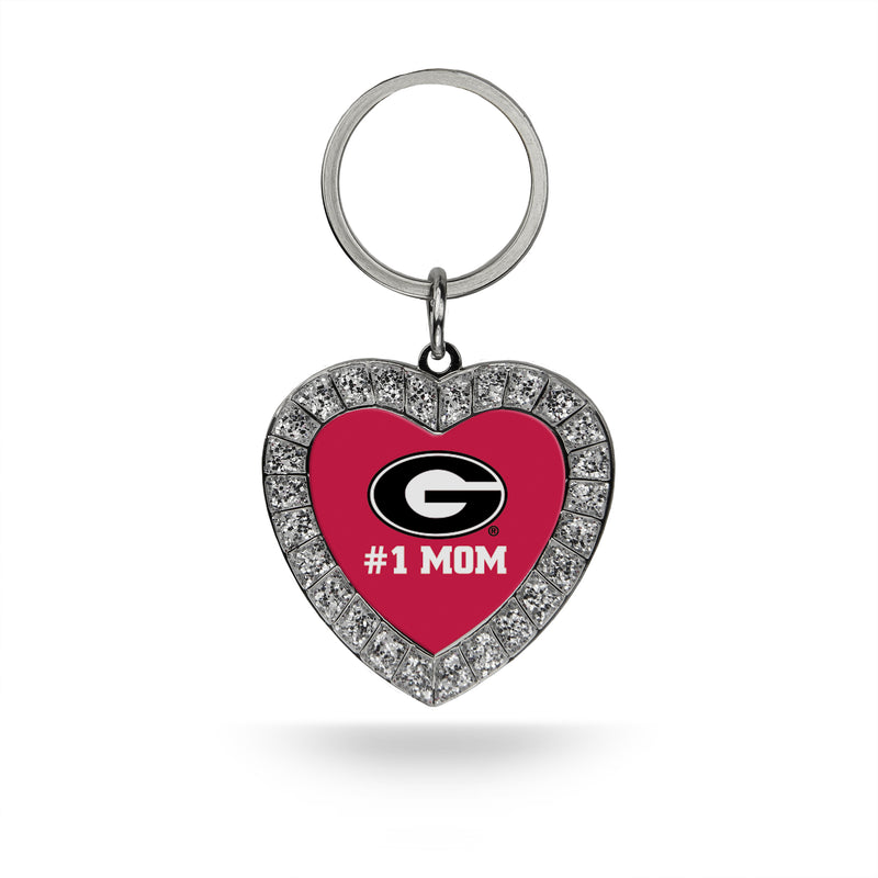 #1 Mom Georgia Rhinestone Heart Keychain