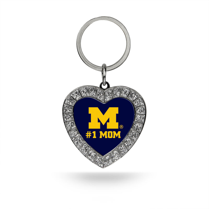 #1 Mom Michigan Rhinestone Heart Keychain