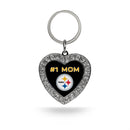 # 1 Mom Steelers Rhinestone Heart Keychain