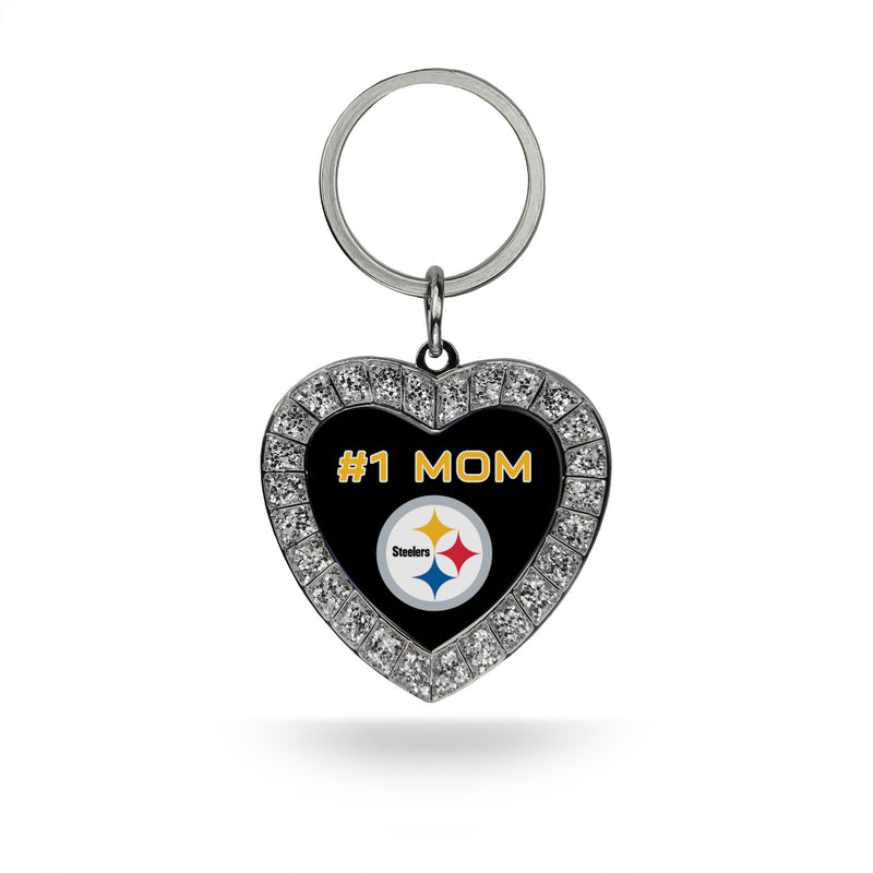 # 1 Mom Steelers Rhinestone Heart Keychain