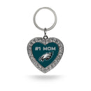 # 1 Mom Eagles Rhinestone Heart Keychain