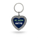 # 1 Mom Seahawks Rhinestone Heart Keychain