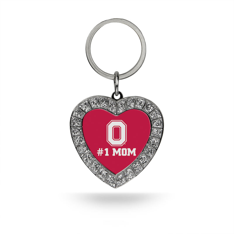 #1 Mom Ohio State Rhinestone Heart Keychain