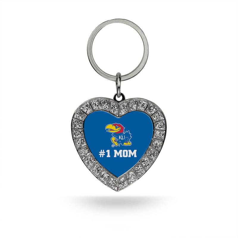 #1 Mom Kansas Rhinestone Heart Keychain